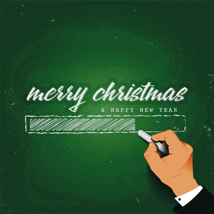 Vector feliz navidad cargando la escritura a mano con tiza en una pizarra