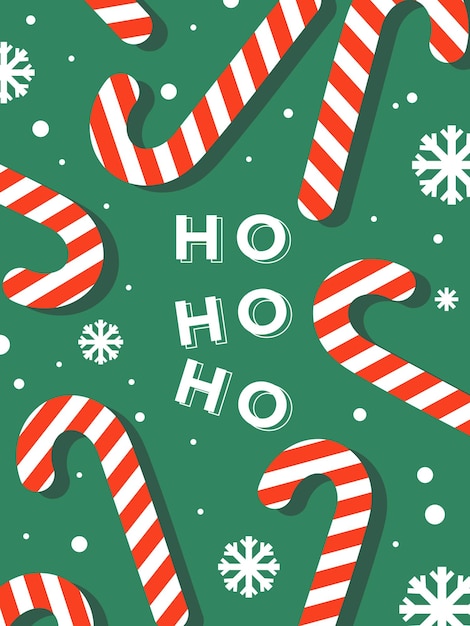 Feliz Navidad cartel de saludos de pancarta portada con un bastón de caramelo en fondo verde en estilo geométrico moderno para la temporada saludos anuncios de ventas impresión plantilla de diseño de diseño de Xmas de moda