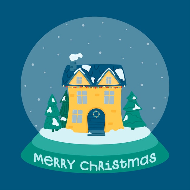 Feliz Navidad Casa de invierno linda Bola de vidrio con una casa decorada