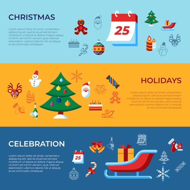 Feliz navidad y colección de iconos de vacaciones de invierno.