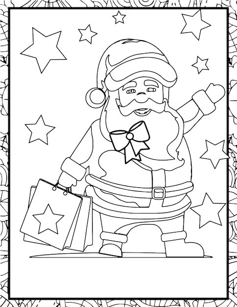 Vector feliz navidad para colorear página en blanco y negro para ilustraciones de libros para niños