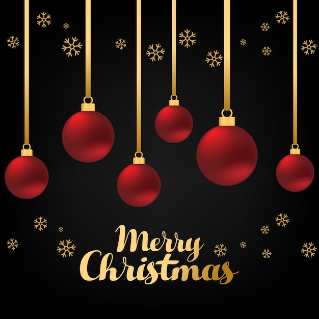 Feliz Navidad concepto de fondo decorativo con bola de brillo rojo y copo de nieve dorado