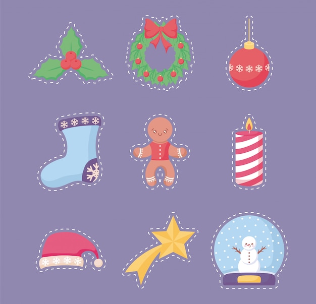 feliz navidad conjunto de adhesivos