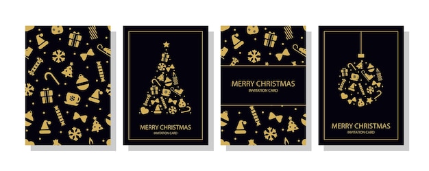 Feliz Navidad Conjunto de tarjetas de felicitación carteles de vacaciones cubiertas de lujo tarjetas corporativas de vacaciones con oro
