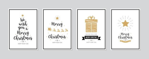 Feliz Navidad conjunto de tarjetas de texto de felicitación de fondo blanco vectorial