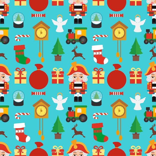 Feliz Navidad sin costuras con diseño de cascanueces flatVector ilustración