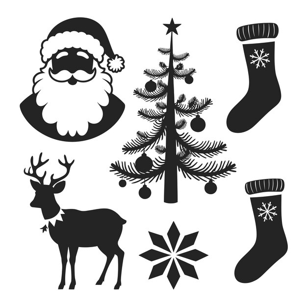 Feliz Navidad diferentes tipos de elementos silueta con Santa vector en fondo blanco