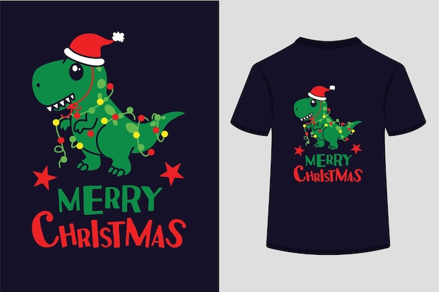 Feliz Navidad Diseño de camiseta de dinosaurio vectorial