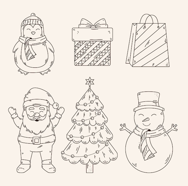 Feliz navidad diseño de conjunto de iconos, temporada de invierno y decoración