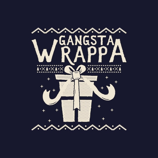 Feliz Navidad diseño de letras sobre fondo oscuro Cita de vacaciones gangsta wrappa Stock vector Navidad tipografía y artes de caligrafía para la impresión de camisetas