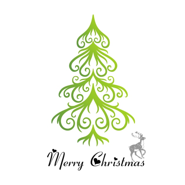 Feliz Navidad Diseño vectorial Árbol de Navidad y ciervo de Santa Claus