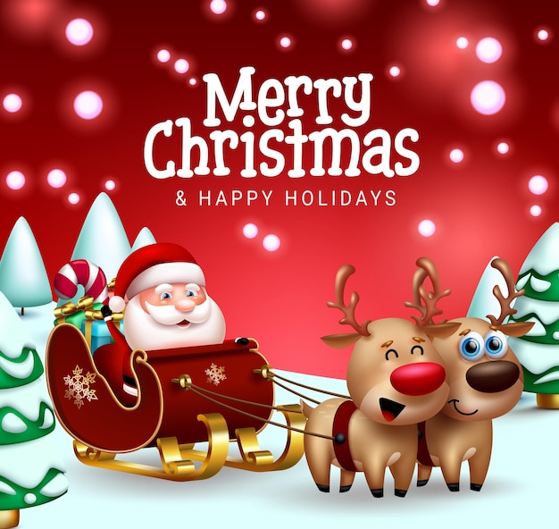 Feliz navidad diseño vectorial Feliz navidad saludo texto con personaje de santa claus
