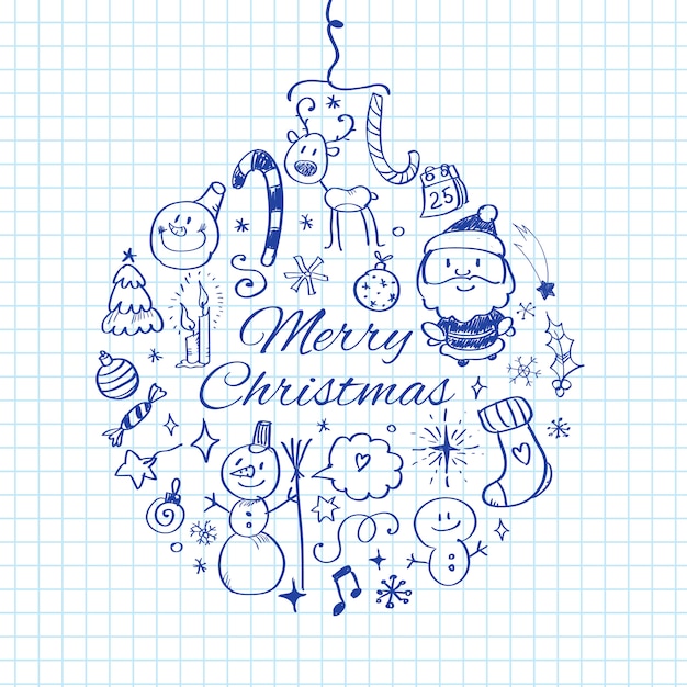 Feliz navidad doodle ilustración.