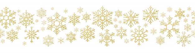 Feliz Navidad efecto de decoración de vacaciones. Copo de nieve dorada de patrones sin fisuras.