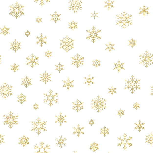 Feliz Navidad efecto de decoración de vacaciones. Copo de nieve dorada de patrones sin fisuras.