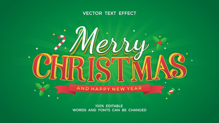 Vector feliz navidad efecto de texto 3d editable