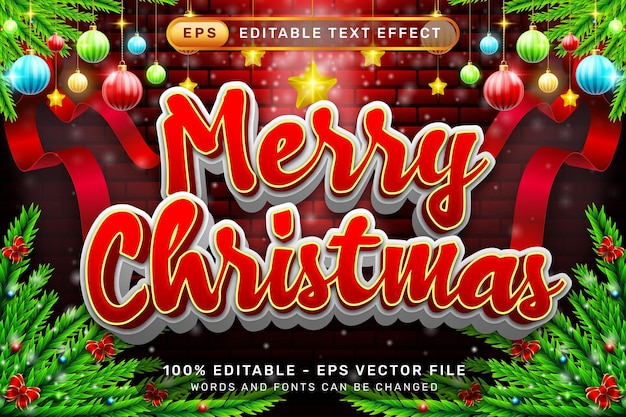 Feliz Navidad efecto de texto 3D y efecto de texto editable con fondo de elemento de Navidad