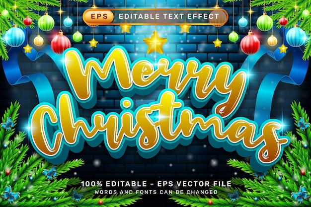 Feliz Navidad efecto de texto 3D y efecto de texto editable con fondo de elemento de Navidad