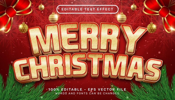 Vector feliz navidad efecto de texto en 3d y efecto de texto editable con fondo de navidad