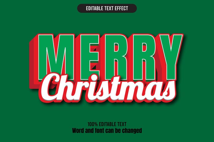 Vector feliz navidad efecto de texto editable 3d relieve dibujos animados