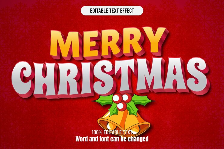 Vector feliz navidad efecto de texto editable 3d en relieve elegante