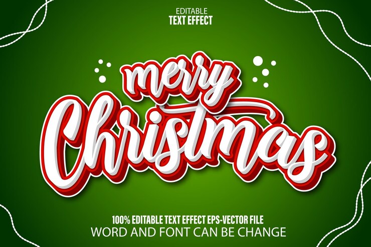 Vector feliz navidad efecto de texto editable estilo de dibujos animados