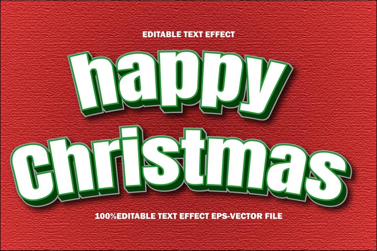 Vector feliz navidad efecto de texto editable estilo de gradiente en relieve 3d