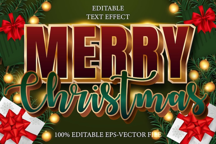 Vector feliz navidad efecto de texto editable estilo moderno en 3d