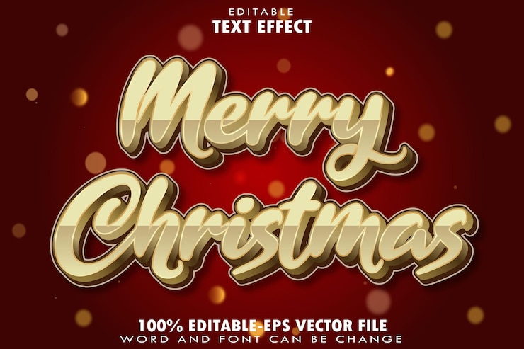 Vector feliz navidad efecto de texto editable transformación estilo de gradiente en relieve