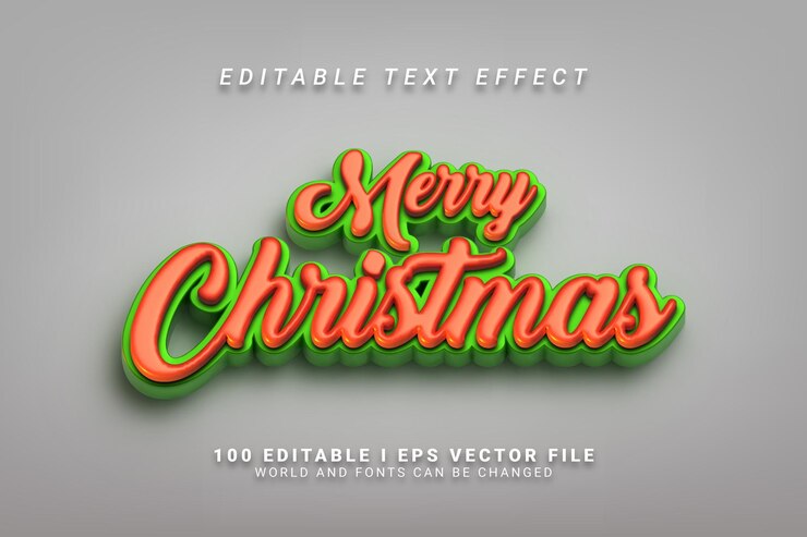 Vector feliz navidad efecto de texto de estilo 3d