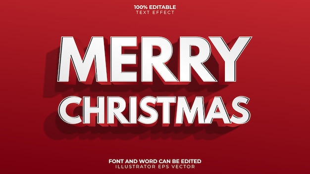 Feliz navidad efecto texto con sombra roja completa editable vector