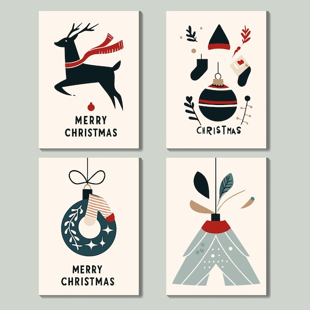Feliz Navidad elementos del conjunto de tarjetas modernas tarjetas de felicitación
