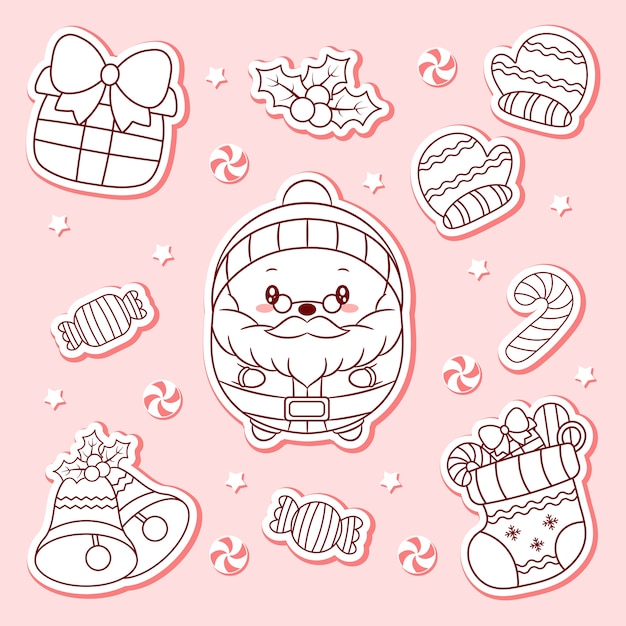 Feliz Navidad elementos lindos dibujo pegatinas
