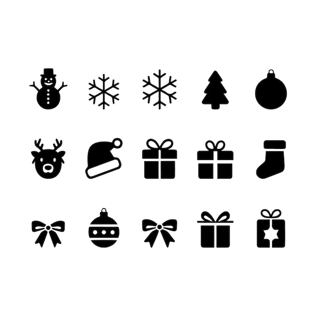 Feliz Navidad elementos de silueta negra y blanca en fondo blanco