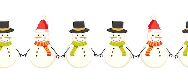 Feliz Navidad estandarte horizontal sin costuras con velas gnomos corona de Navidad hombre de nieve guantes taza de cacao