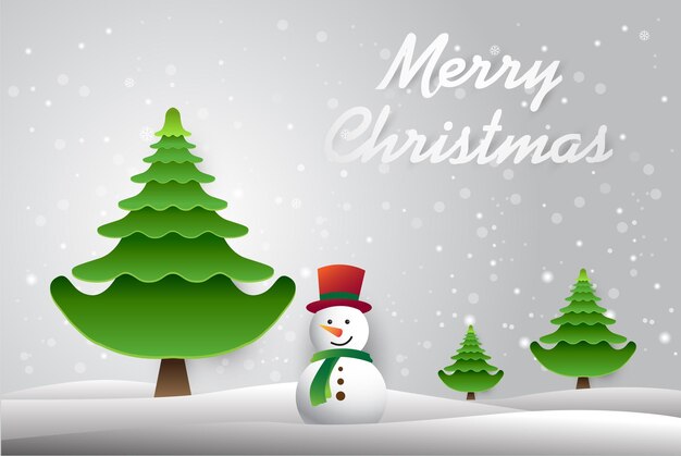 Feliz Navidad estilo de arte de papel hombre de nieve diseño vectorial
