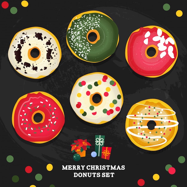 Feliz navidad estilo donuts set.