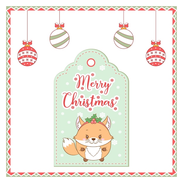 Feliz Navidad etiqueta de tarjeta de dibujo de animal lindo y adornos para colorear