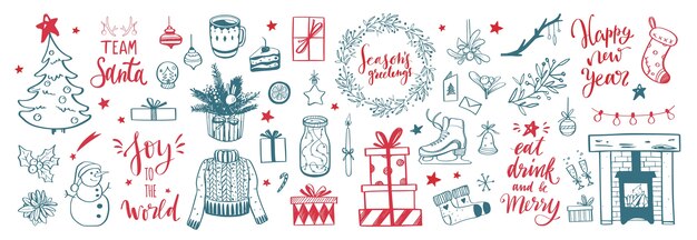 Feliz Navidad, felices fiestas y año nuevo acogedora colección festiva