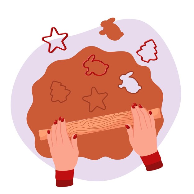 Feliz Navidad y Felices Fiestas. dulces de invierno. Mujer haciendo galletas caseras. galletas de Navidad