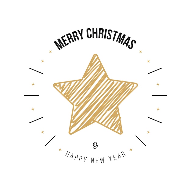 Feliz Navidad felicitación caligrafía estrella de oro garabatos fondo blanco