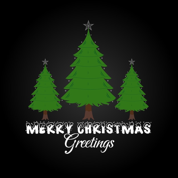 Feliz Navidad felicitaciones de vacaciones cita diseño de camiseta con árbol de Navidad en fondo oscuro
