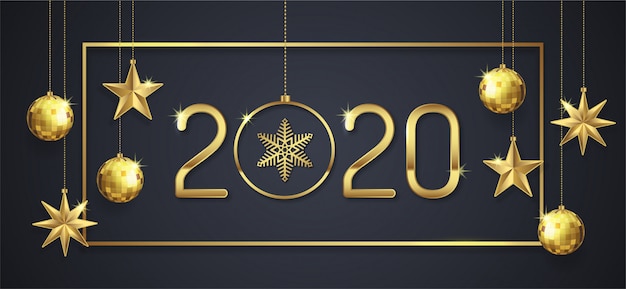 Feliz navidad y feliz año nuevo 2020 banner template