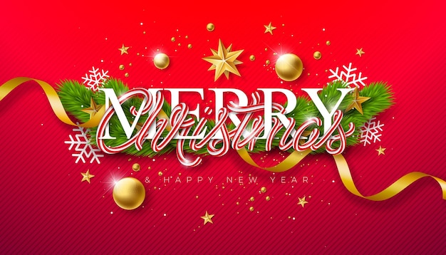 Feliz Navidad y Feliz Año Nuevo Banner con Navidad Caramelo Caña Tipografía Letra y rama de abeto