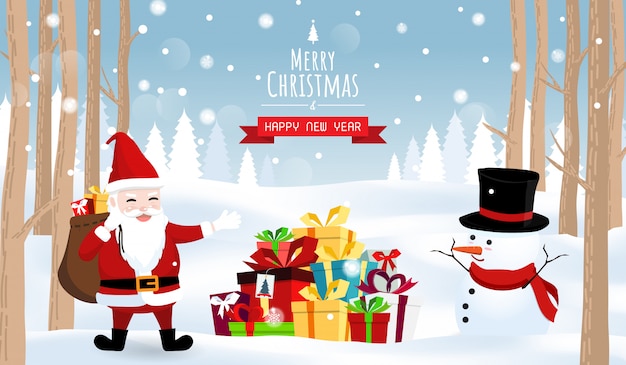 Feliz Navidad y Feliz Año Nuevo, cajas de regalo de Santa snow man