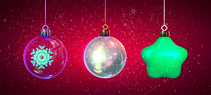 Feliz Navidad y Feliz Año Nuevo Conjunto de bolas de Navidad de colores Ilustración vectorial Eps 10