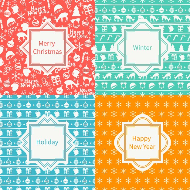 Feliz Navidad y feliz año nuevo conjunto. Dibujado a mano sin patrón