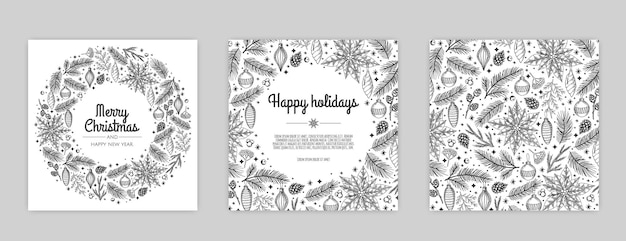 Feliz Navidad y Feliz Año Nuevo Conjunto de fondos tarjetas de felicitación carteles portadas de vacaciones