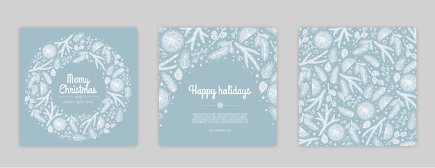 Feliz Navidad y Feliz Año Nuevo Conjunto de fondos tarjetas de felicitación carteles portadas de vacaciones