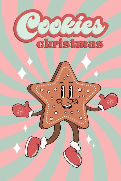 Feliz Navidad y Feliz Año Nuevo dibujos animados personajes cómicos funky en el estilo retro groovy de moda
